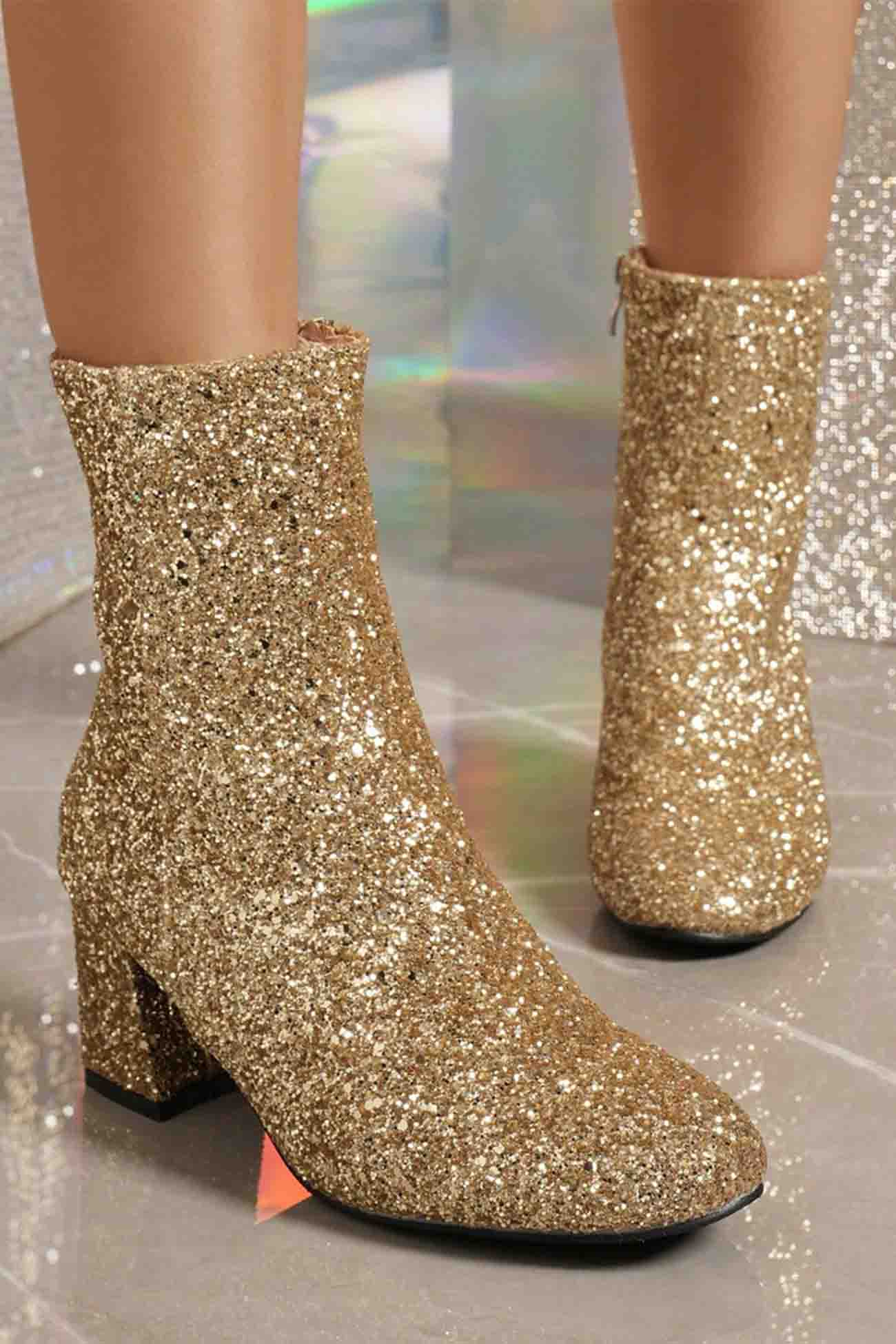 New Fashion Spring Outfit Sequined Block Heels Ankle Heels