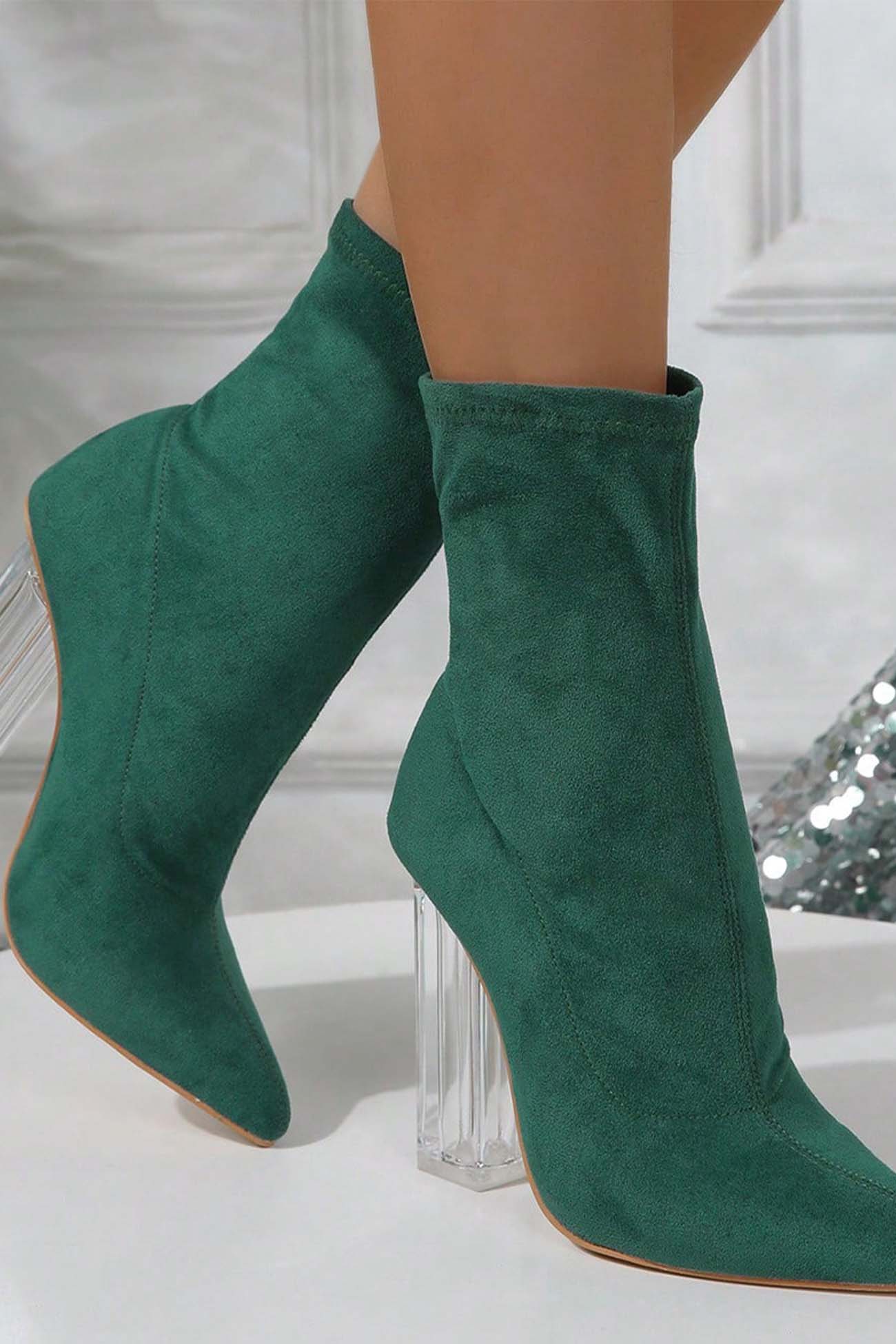 New Fashion Spring Outfit Crystal Heel Stretch Mid Calf Skinny Boots