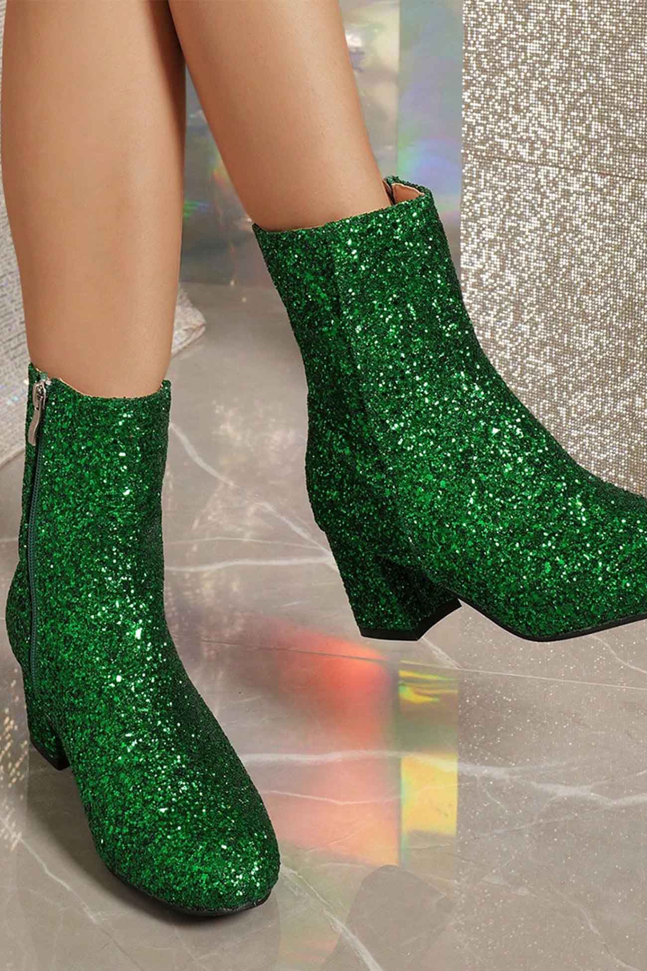 New Fashion Spring Outfit Sequined Block Heels Ankle Heels