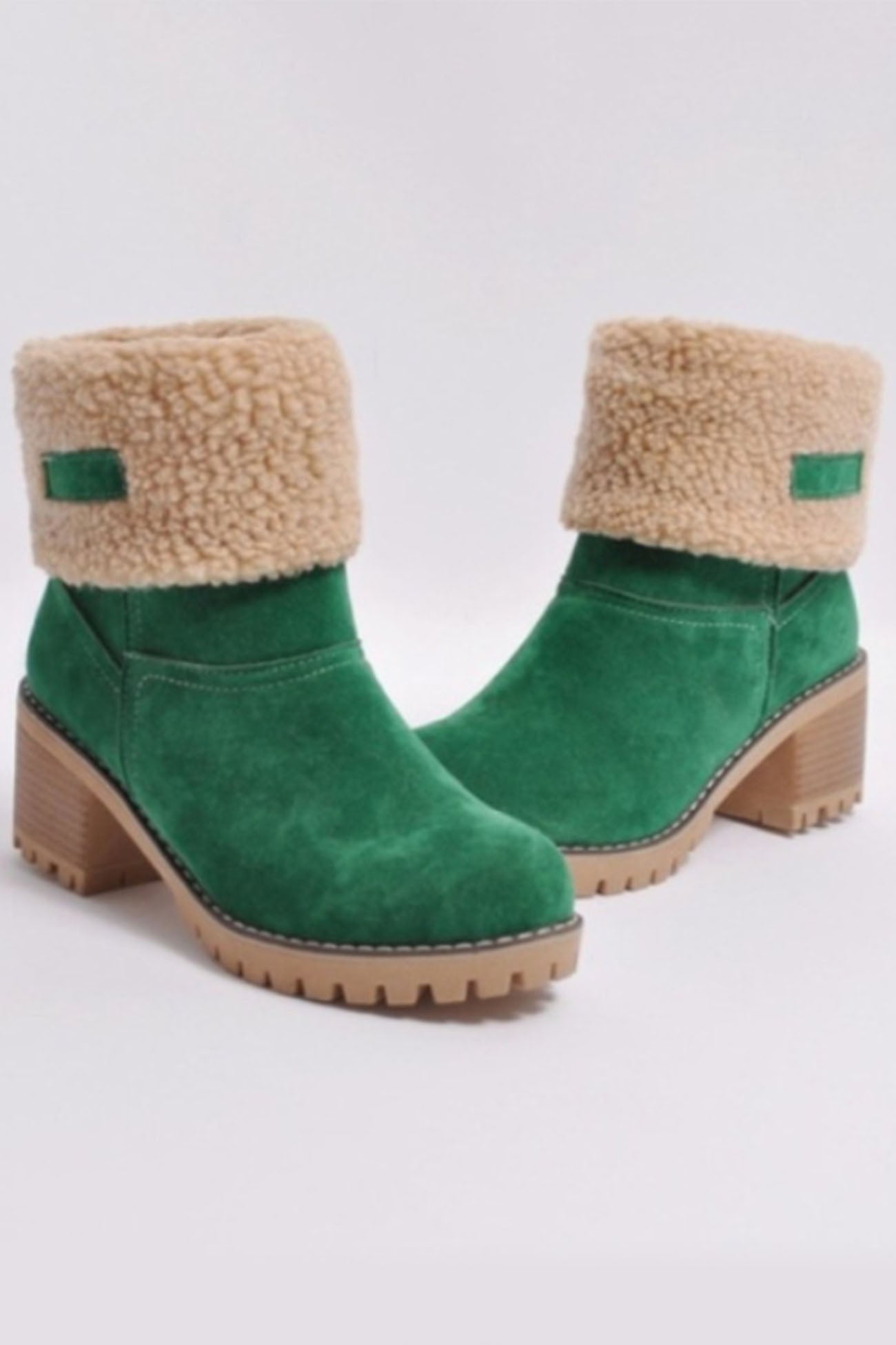 New Fashion Spring Outfit Furry Solid Chunky Ankle Boots