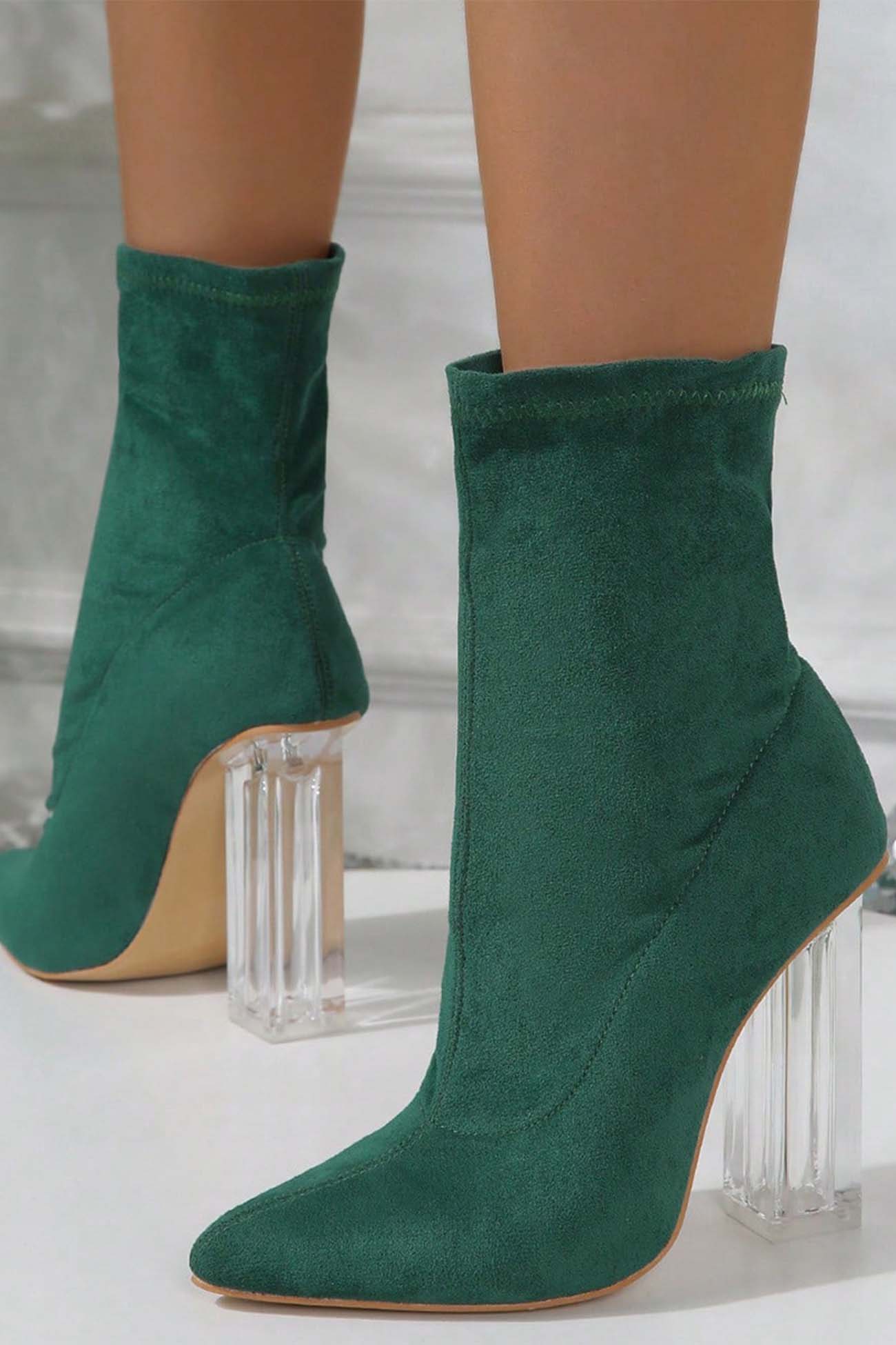 New Fashion Spring Outfit Crystal Heel Stretch Mid Calf Skinny Boots