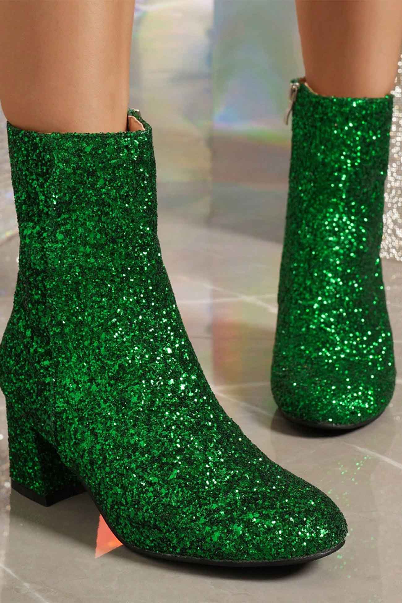 New Fashion Spring Outfit Sequined Block Heels Ankle Heels