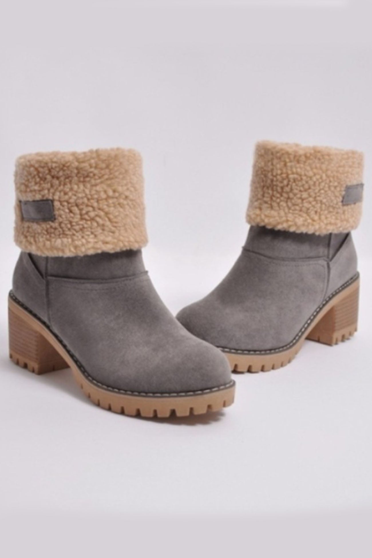 New Fashion Spring Outfit Furry Solid Chunky Ankle Boots