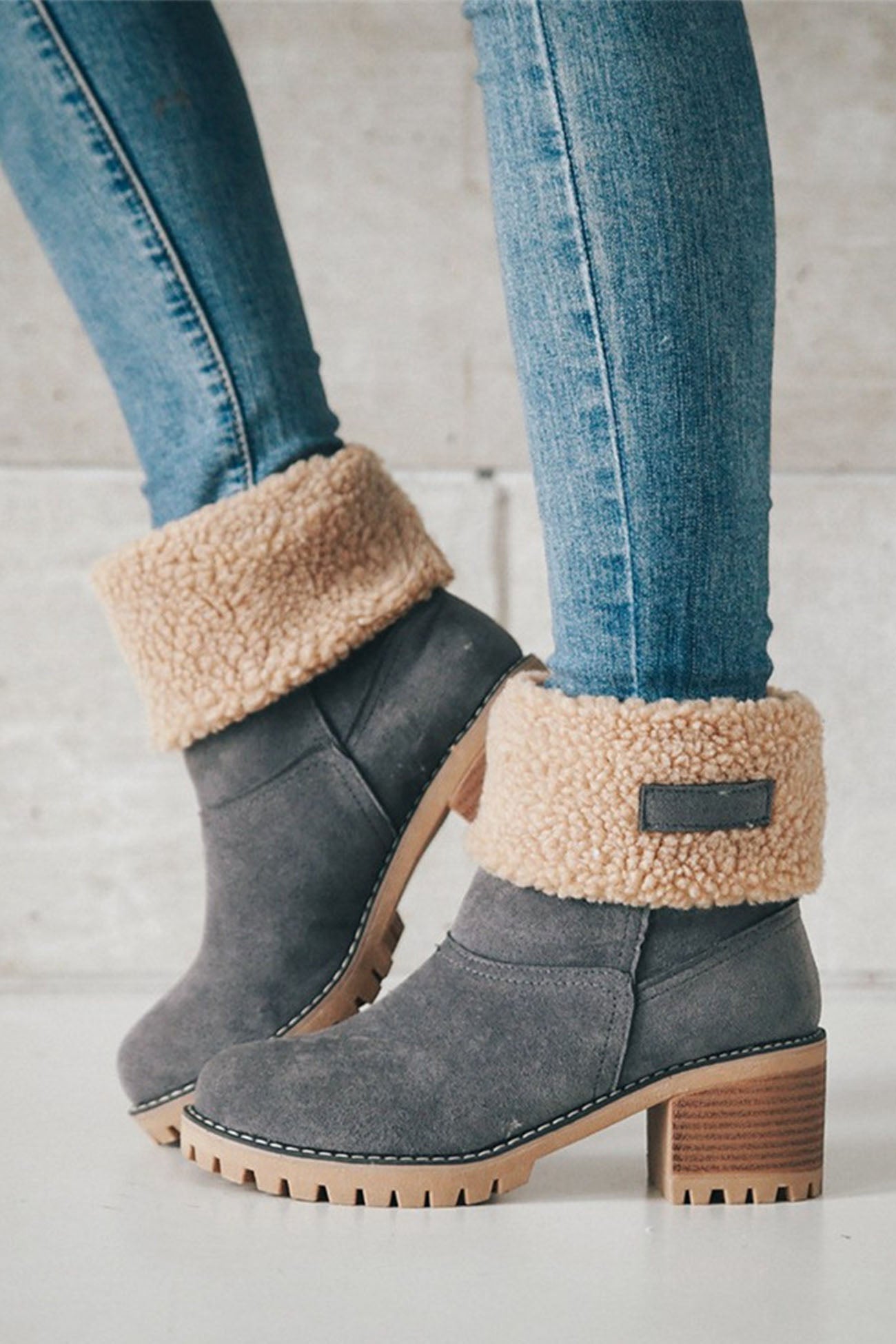 New Fashion Spring Outfit Furry Solid Chunky Ankle Boots