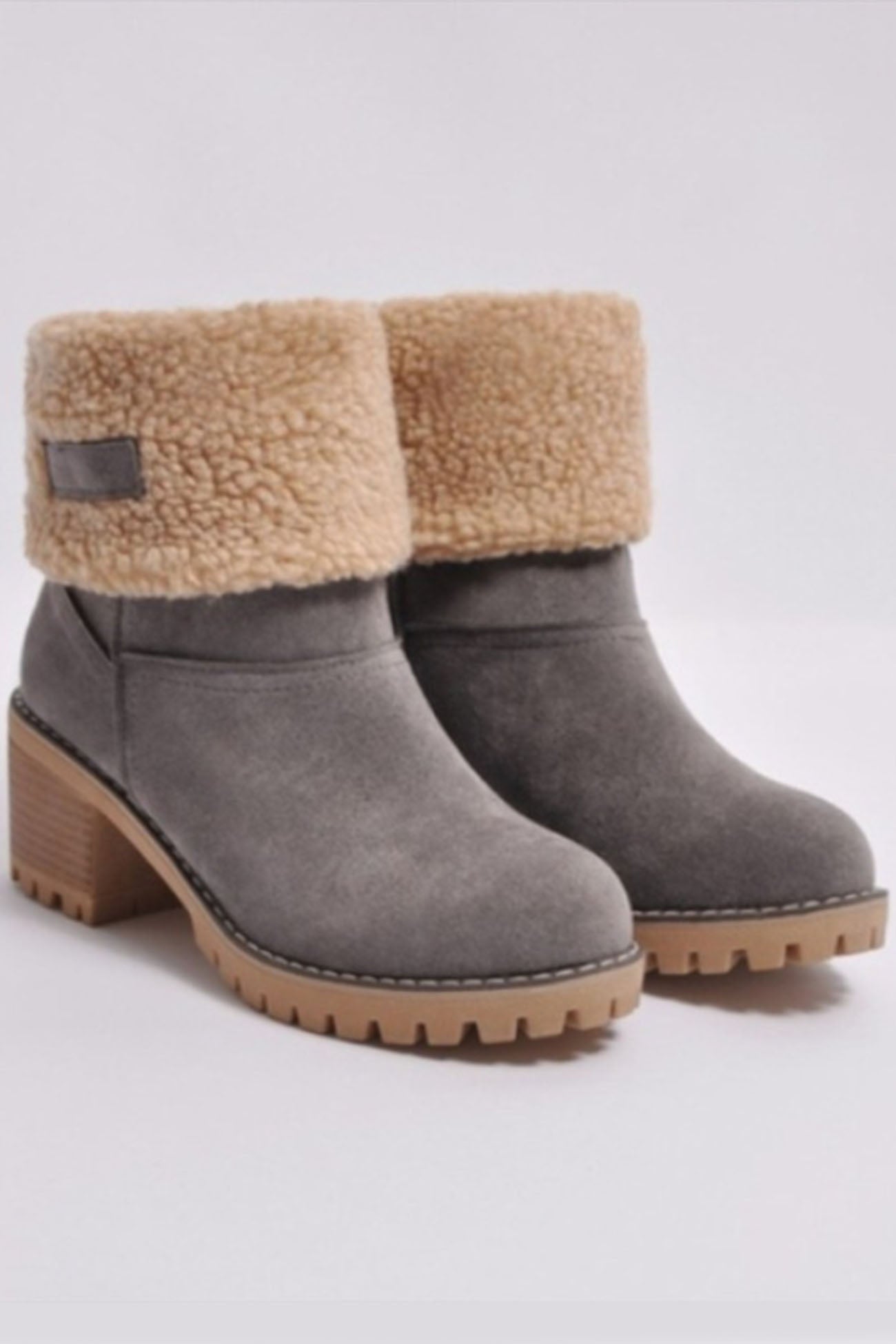New Fashion Spring Outfit Furry Solid Chunky Ankle Boots