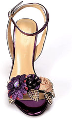 Aureate Purple Open Toe Jewel Block Shoes