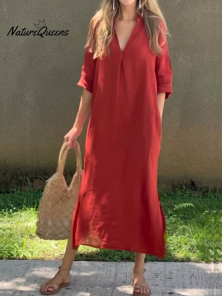 Linen V-Neck Dress