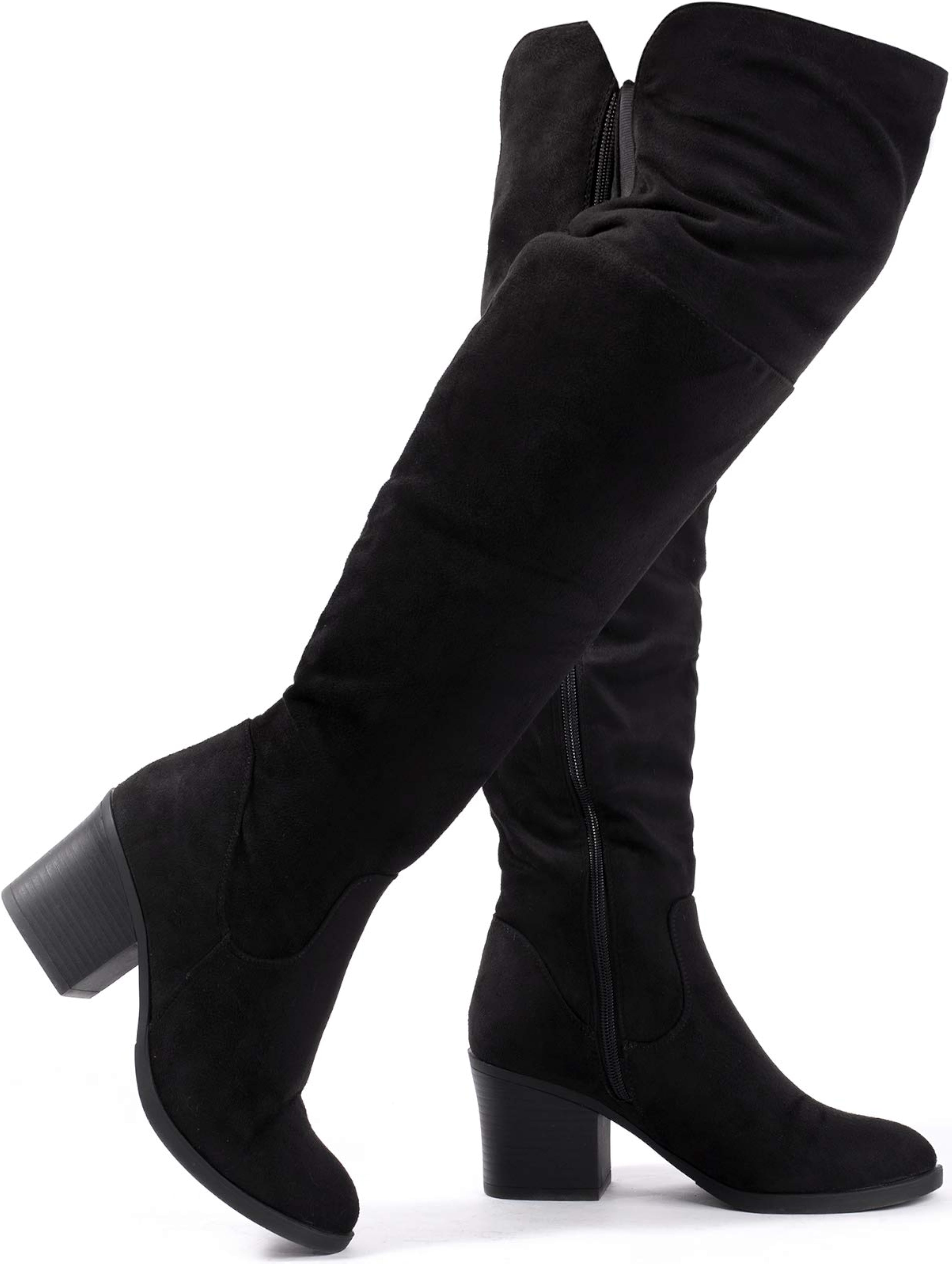 Chestnut Brown Stacked Zippered Over the Knee Boots