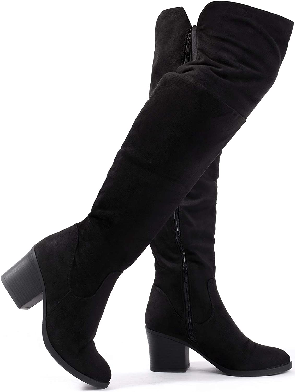 Chestnut Brown Stacked Zippered Over the Knee Boots