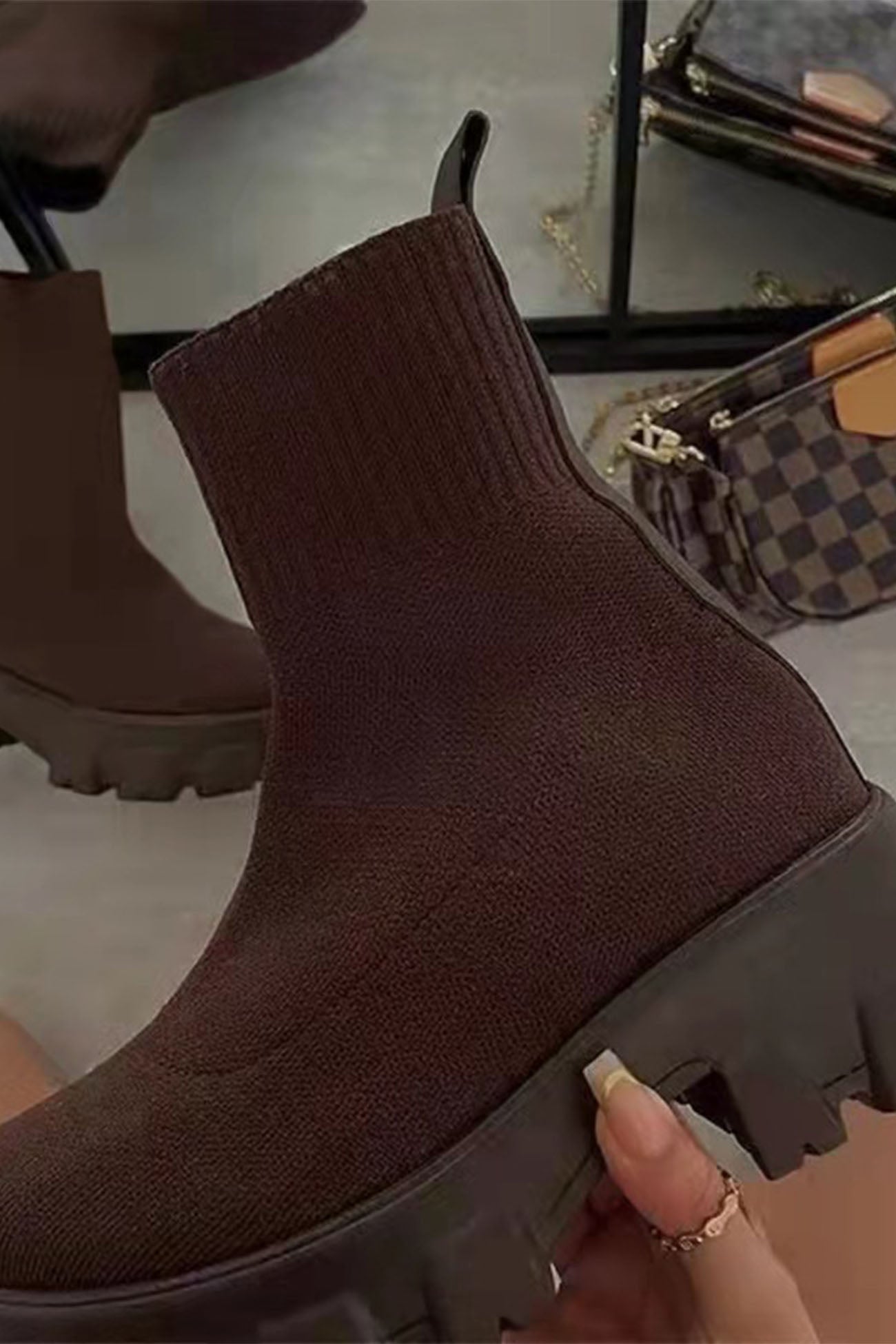 New Fashion Spring Outfit Knit Platform Sock Ankle Boots