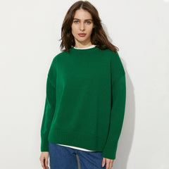 Leisure Monochrome Oversized Round Neck Long Sleeve Drop Shoulder Pullover Sweater