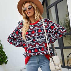 Leisure Rib Knit Long Sleeve Nordic Fair Isle Pullover Christmas Sweater