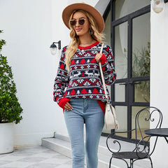 Leisure Rib Knit Long Sleeve Nordic Fair Isle Pullover Christmas Sweater