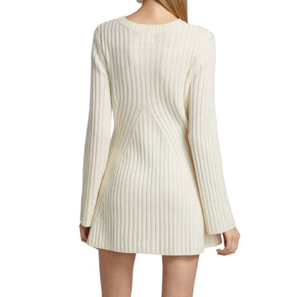 Leisure Round Neck Long Sleeve A Line Chunky Ribbed Knit Sweater Mini Dress