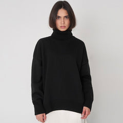 Leisure Turtleneck Long Sleeve Oversized Rib Knit High Low Pullover Sweater