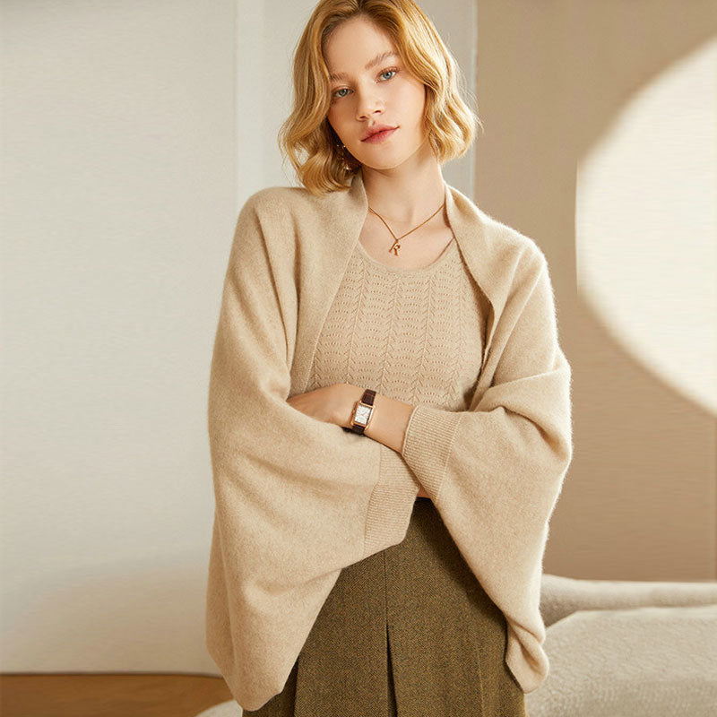 Luxury Open Front 3/4 Sleeve Oversized Cashmere Cocoon Cardigan