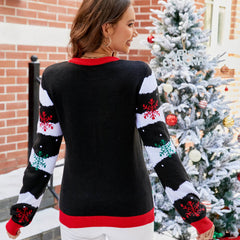 Merry Christmas Rib Knit Crew Neck Long Sleeve Colorful Pullover Sweater