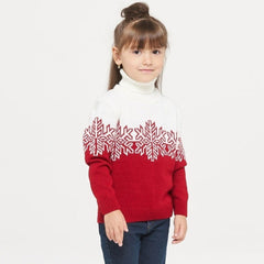 Merry Christmas Turtleneck Snowflake Knit Girls Winter Pullover Sweater