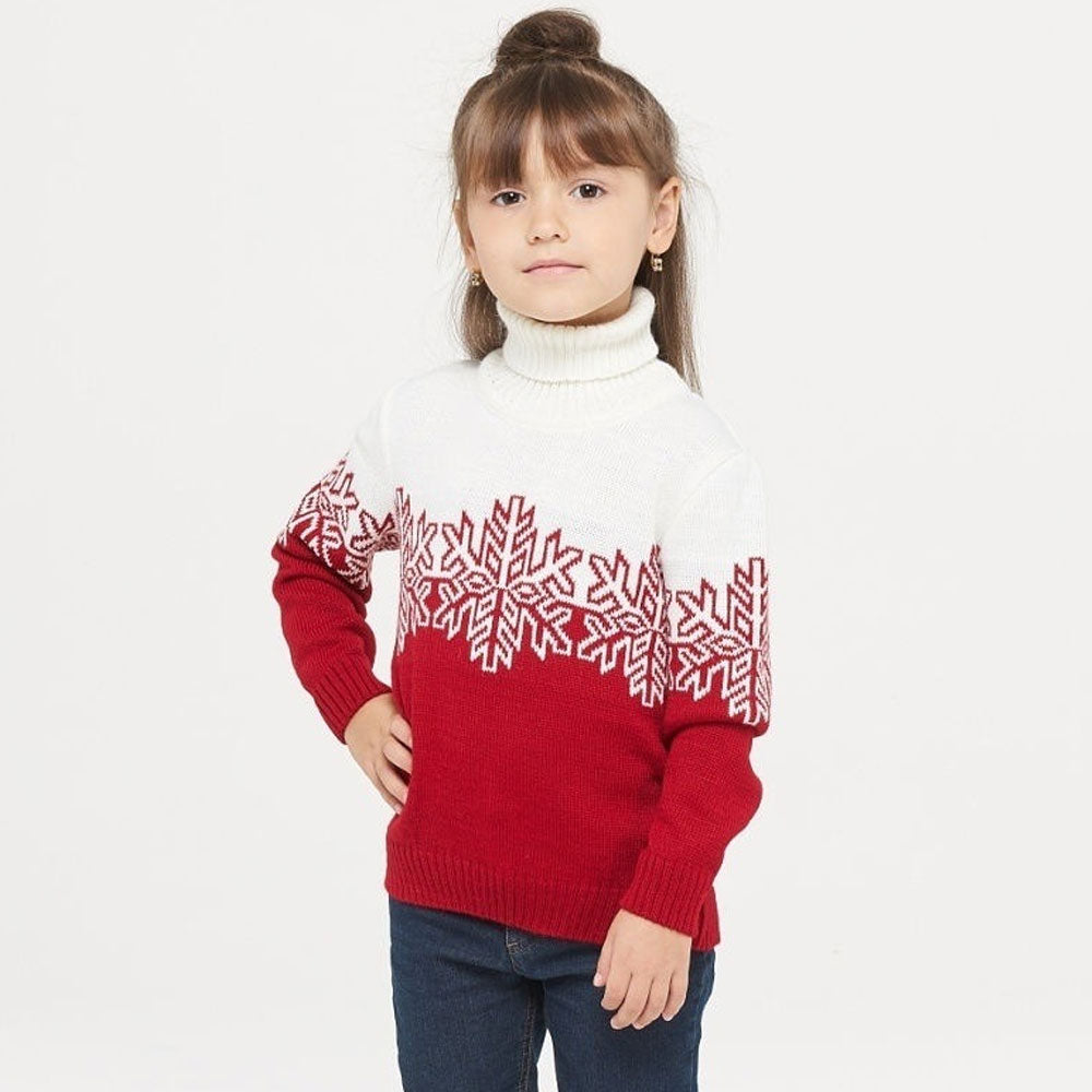 Merry Christmas Turtleneck Snowflake Knit Girls Winter Pullover Sweater