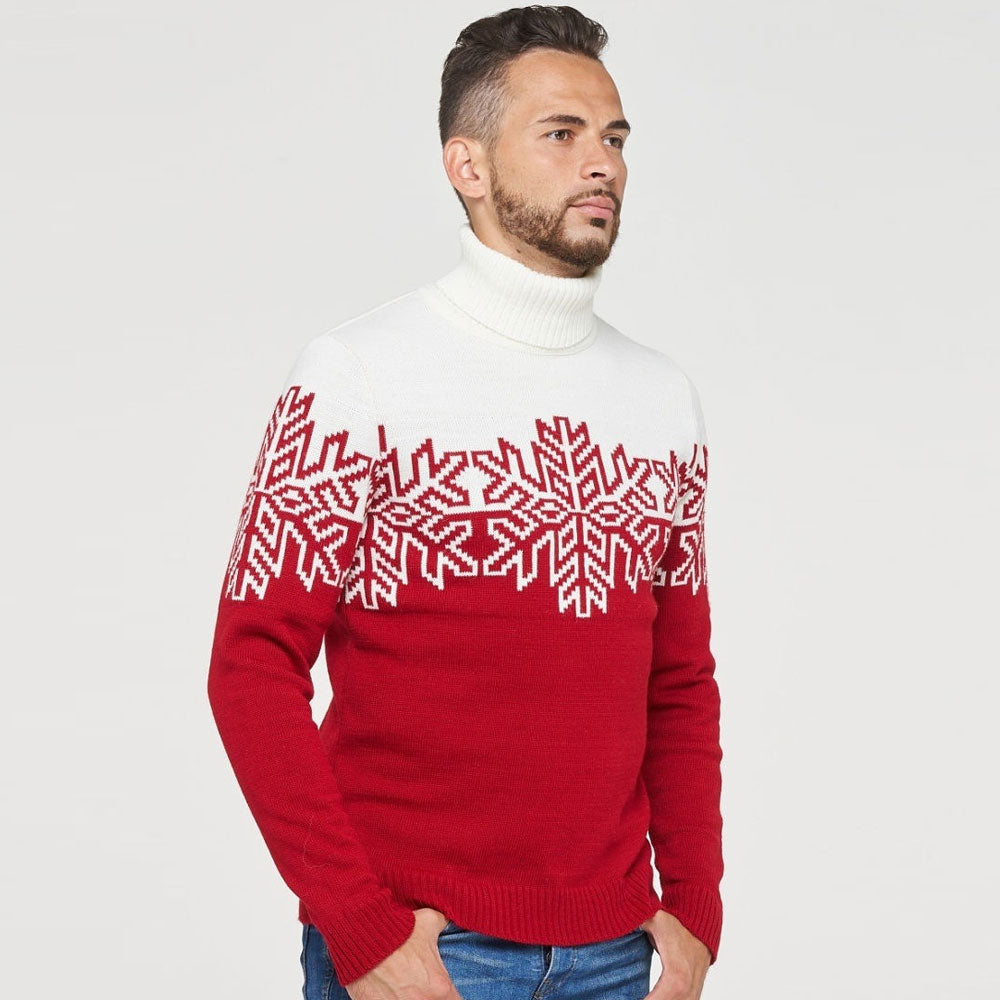 Merry Christmas Turtleneck Snowflake Knit Men Winter Pullover Sweater