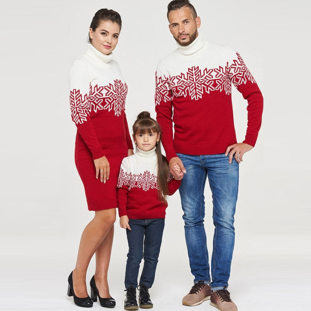 Merry Christmas Turtleneck Snowflake Knit Girls Winter Pullover Sweater