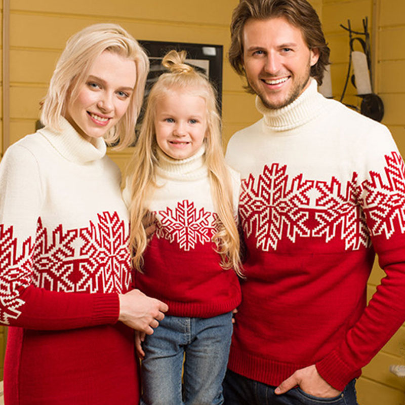 Merry Christmas Turtleneck Snowflake Knit Men Winter Pullover Sweater