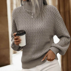 Monochrome Turtleneck Long Sleeve Drop Shoulder Wavy Knit Oversized Sweater