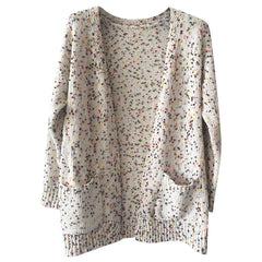 Multicolored Spotted Drop Shoulder Long Sleeve Open Front Knit Cardigan