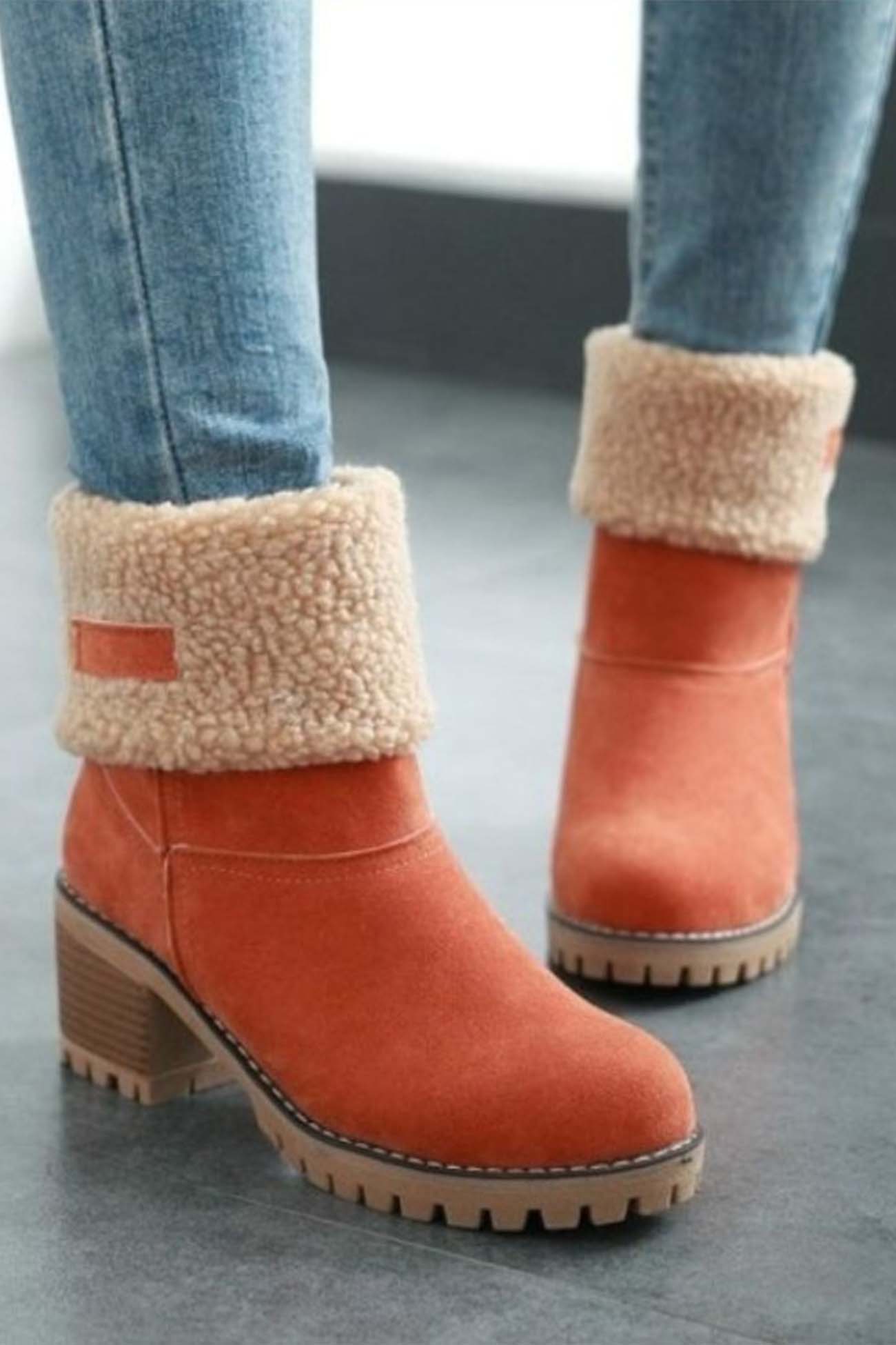 New Fashion Spring Outfit Furry Solid Chunky Ankle Boots