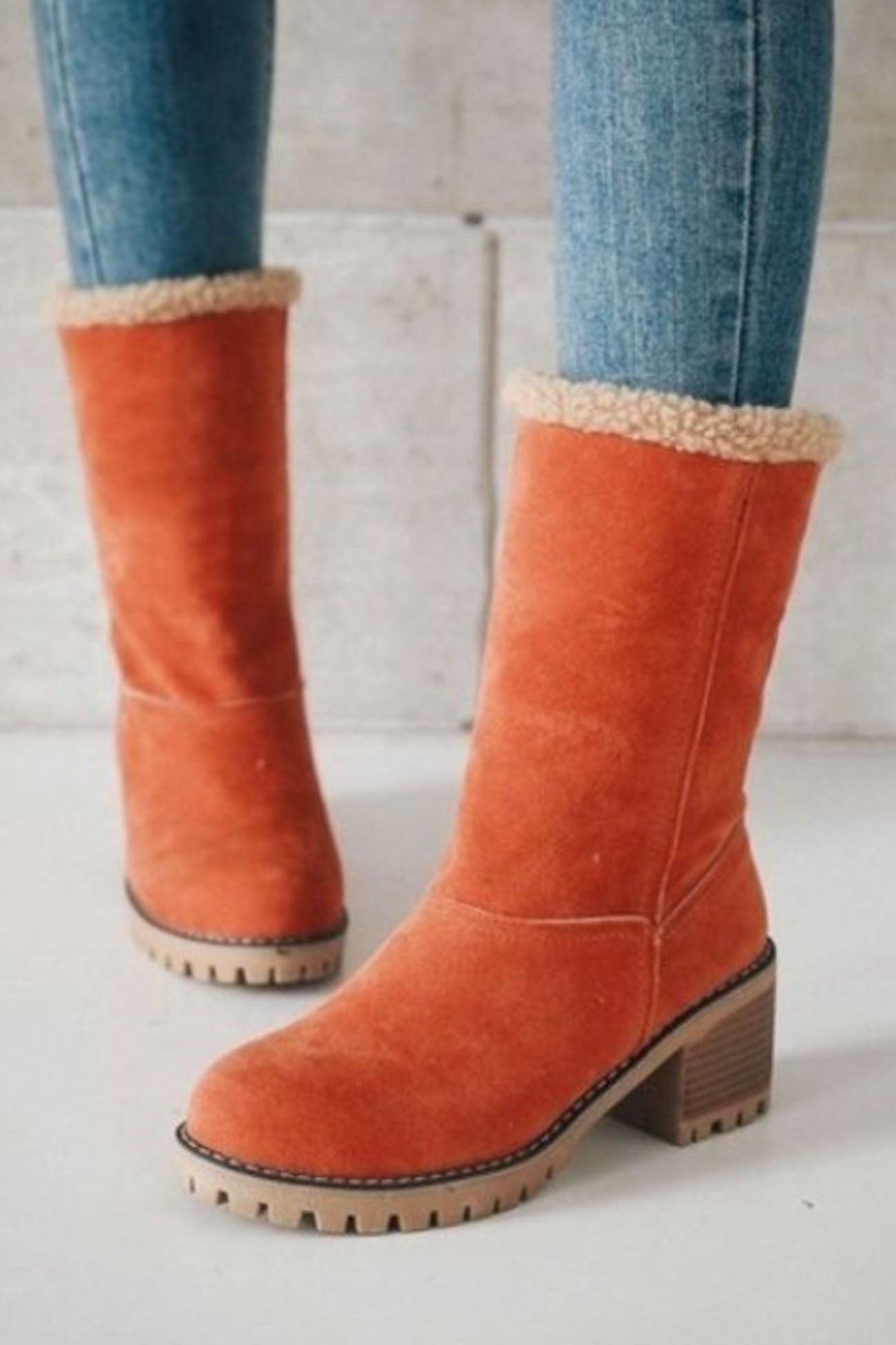 New Fashion Spring Outfit Furry Solid Chunky Ankle Boots