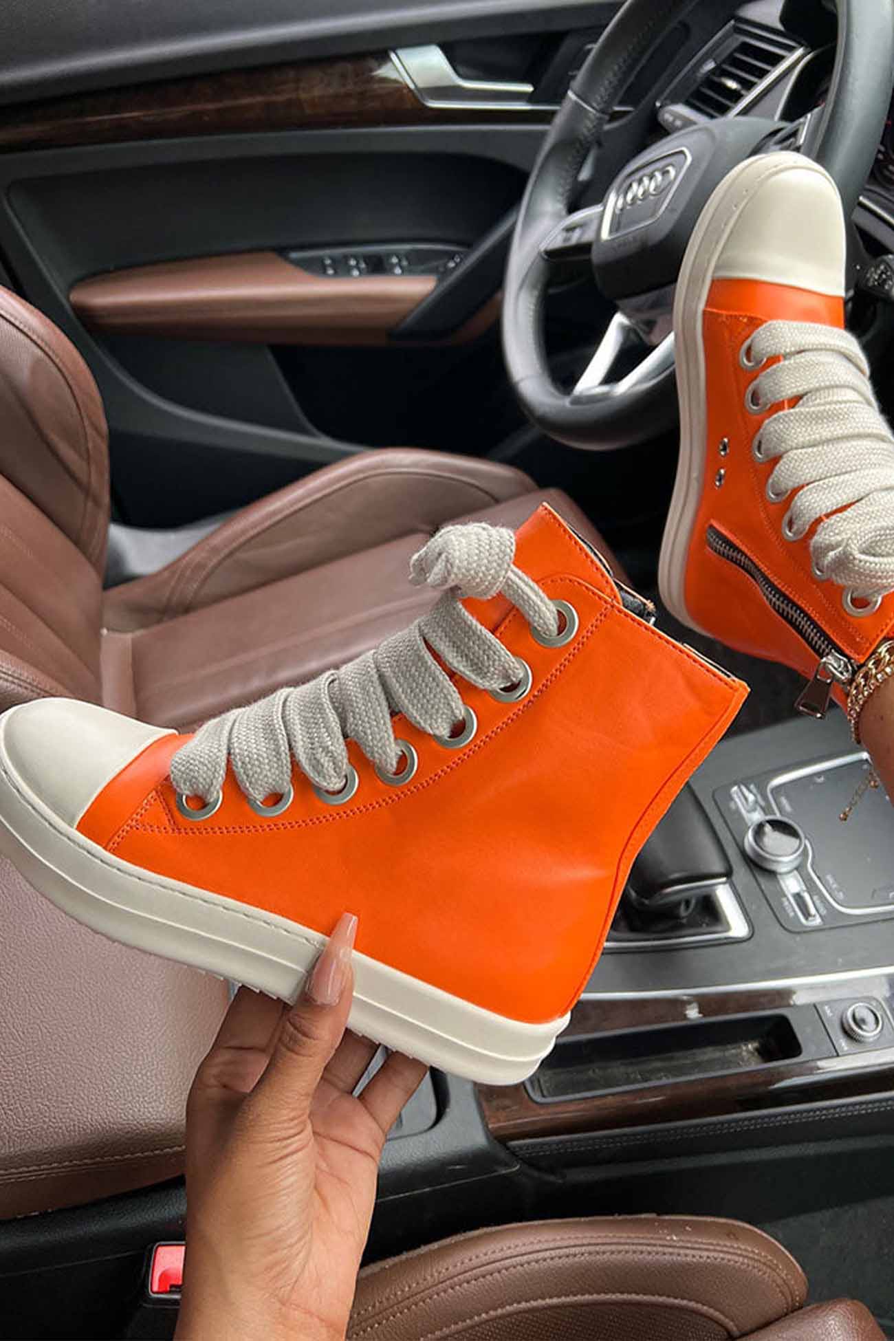 New Fashion Spring Outfit Contrast Leather Lace Up Ankle Boots
