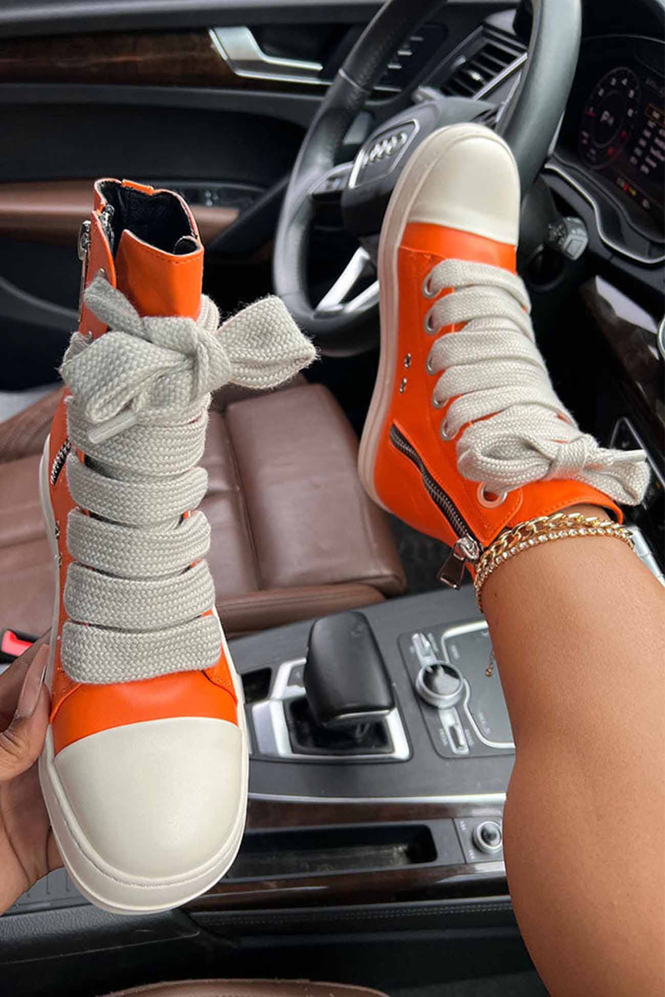New Fashion Spring Outfit Contrast Leather Lace Up Ankle Boots