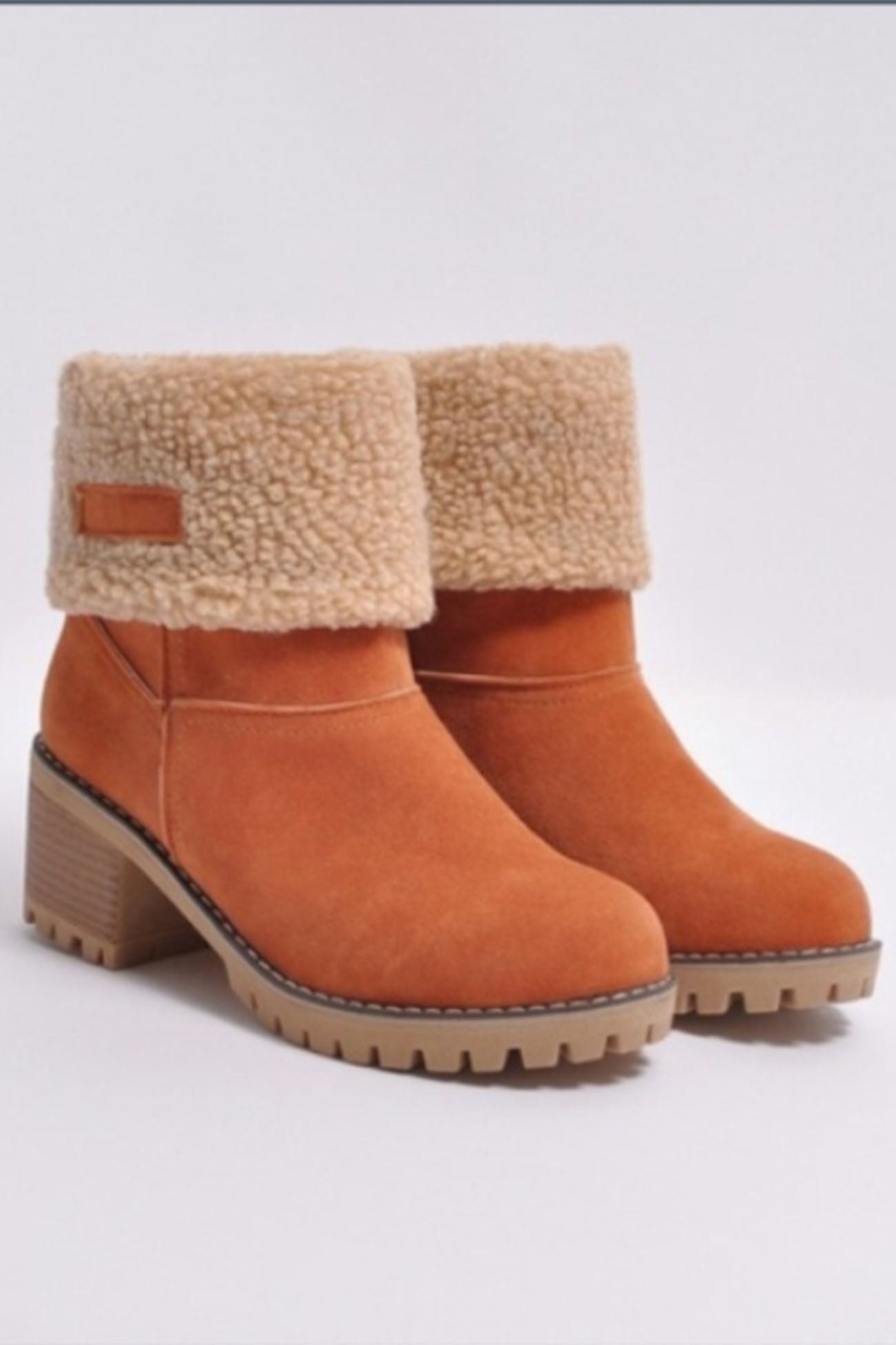 New Fashion Spring Outfit Furry Solid Chunky Ankle Boots