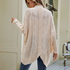 Oversized Chunky Cable Knit Drop Shoulder Open Front Cream Cocoon Cardigan