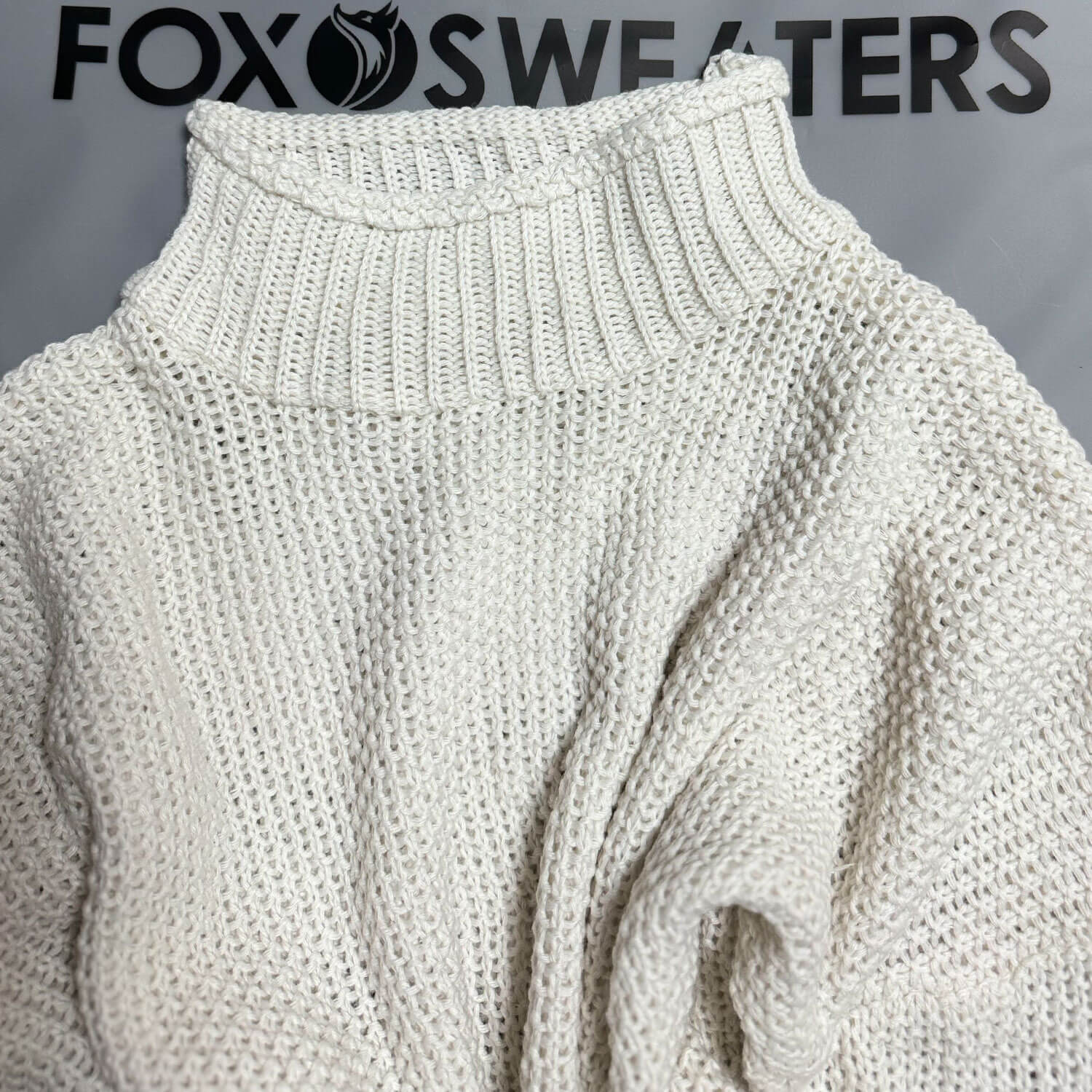 Oversized Chunky Ribbed Knit Roll Edge High Neck Drop Shoulder Sweater