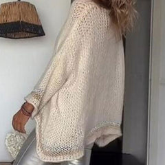 Oversized Striped Print V Neck Drop Shoulder Long Sleeve Loose Knit High Low Sweater