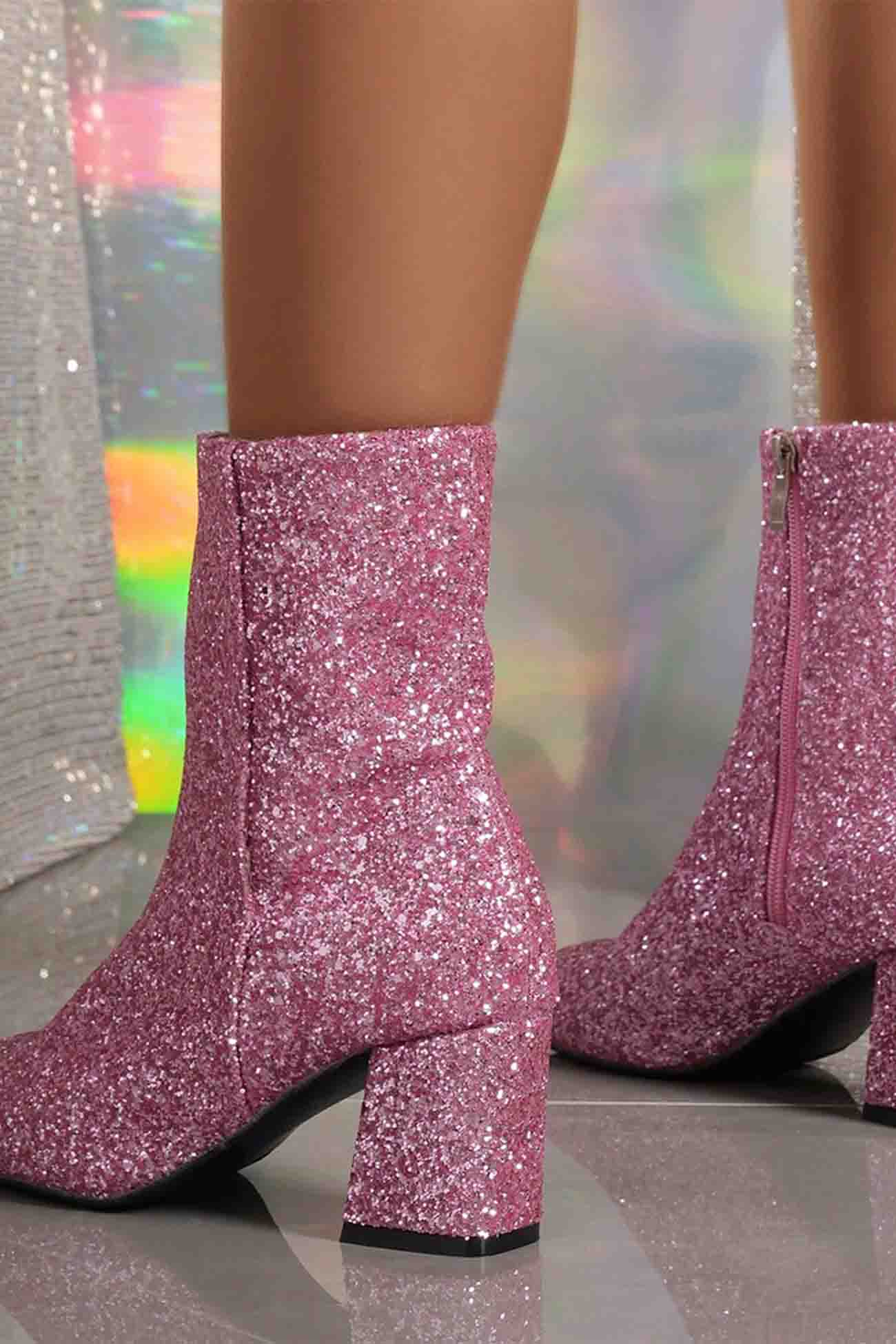 New Fashion Spring Outfit Sequined Block Heels Ankle Heels