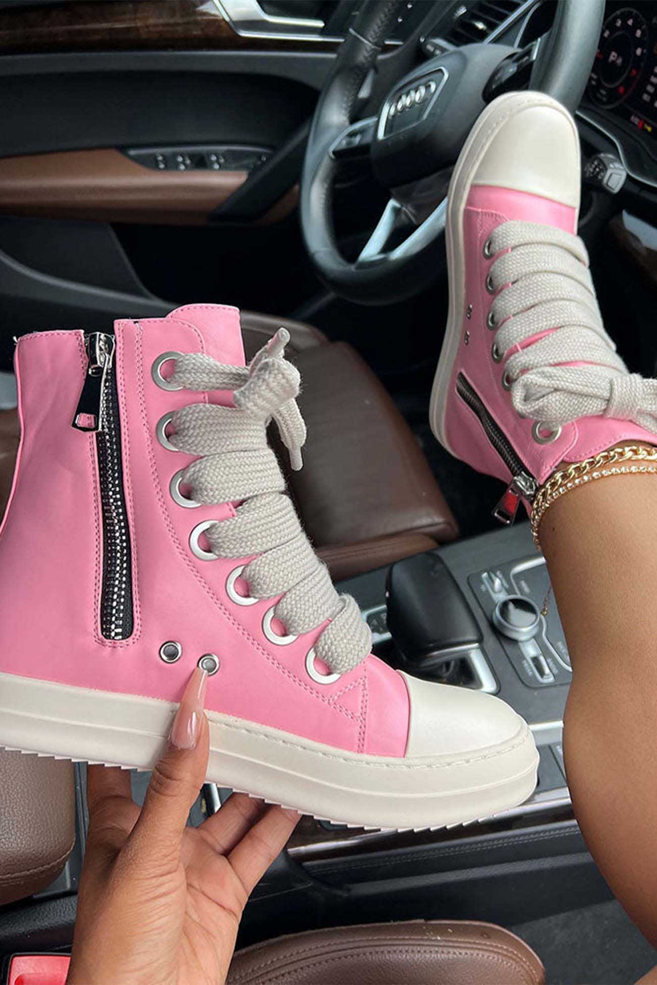 New Fashion Spring Outfit Contrast Leather Lace Up Ankle Boots