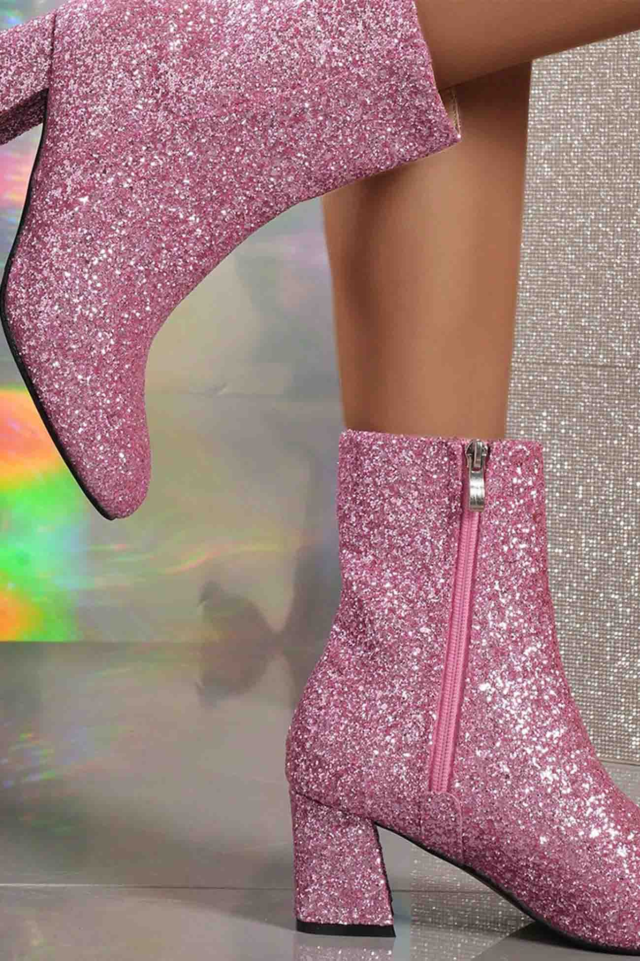 New Fashion Spring Outfit Sequined Block Heels Ankle Heels