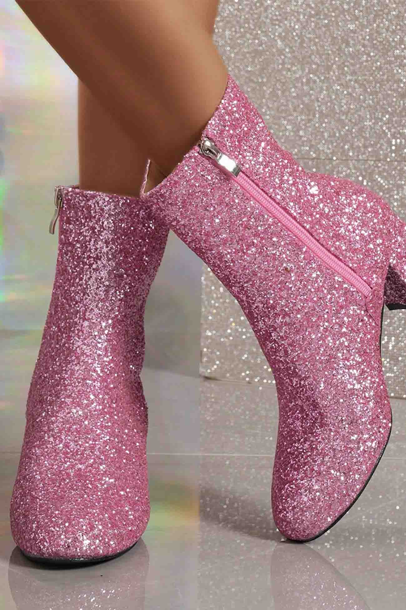 New Fashion Spring Outfit Sequined Block Heels Ankle Heels