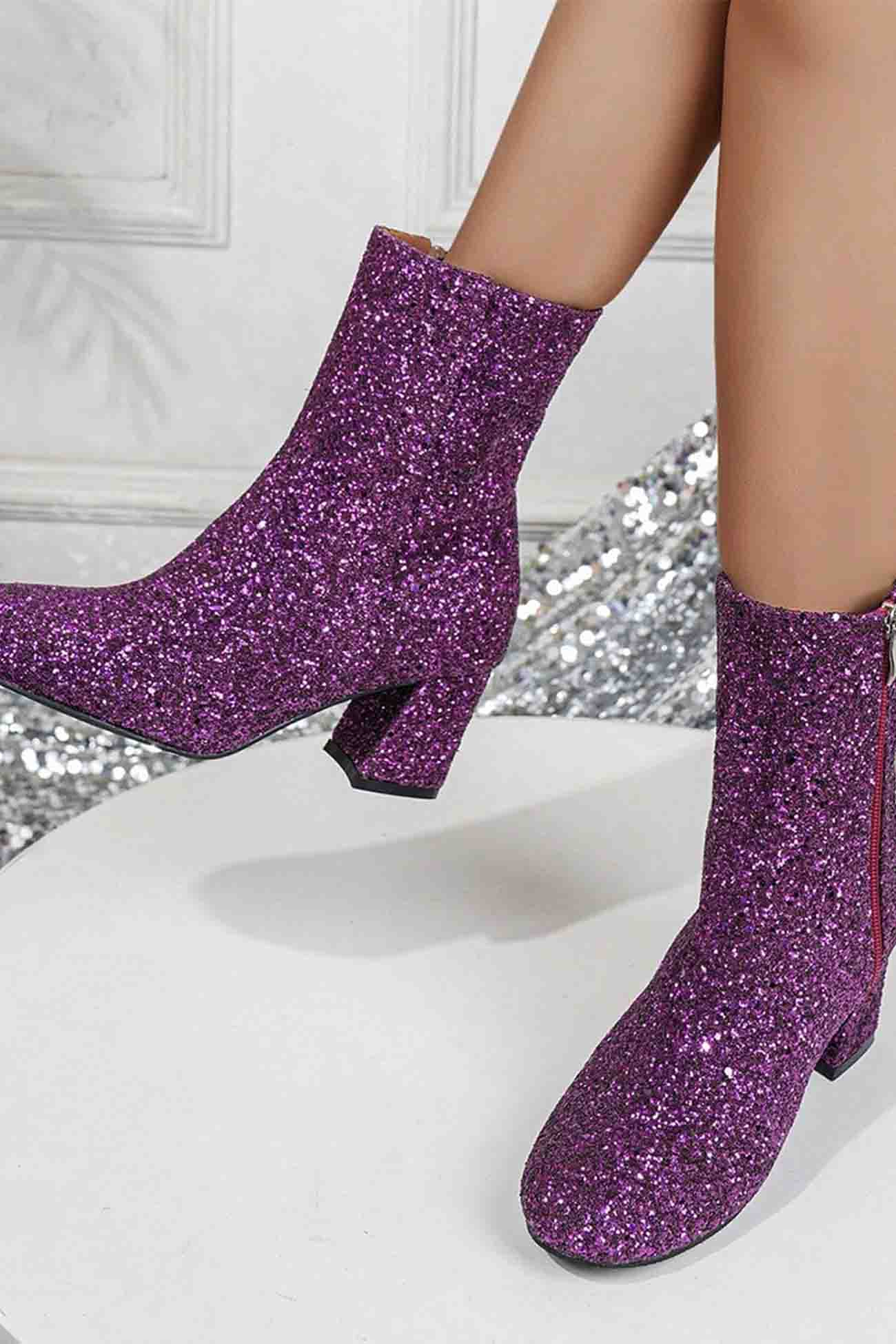 New Fashion Spring Outfit Sequined Block Heels Ankle Heels