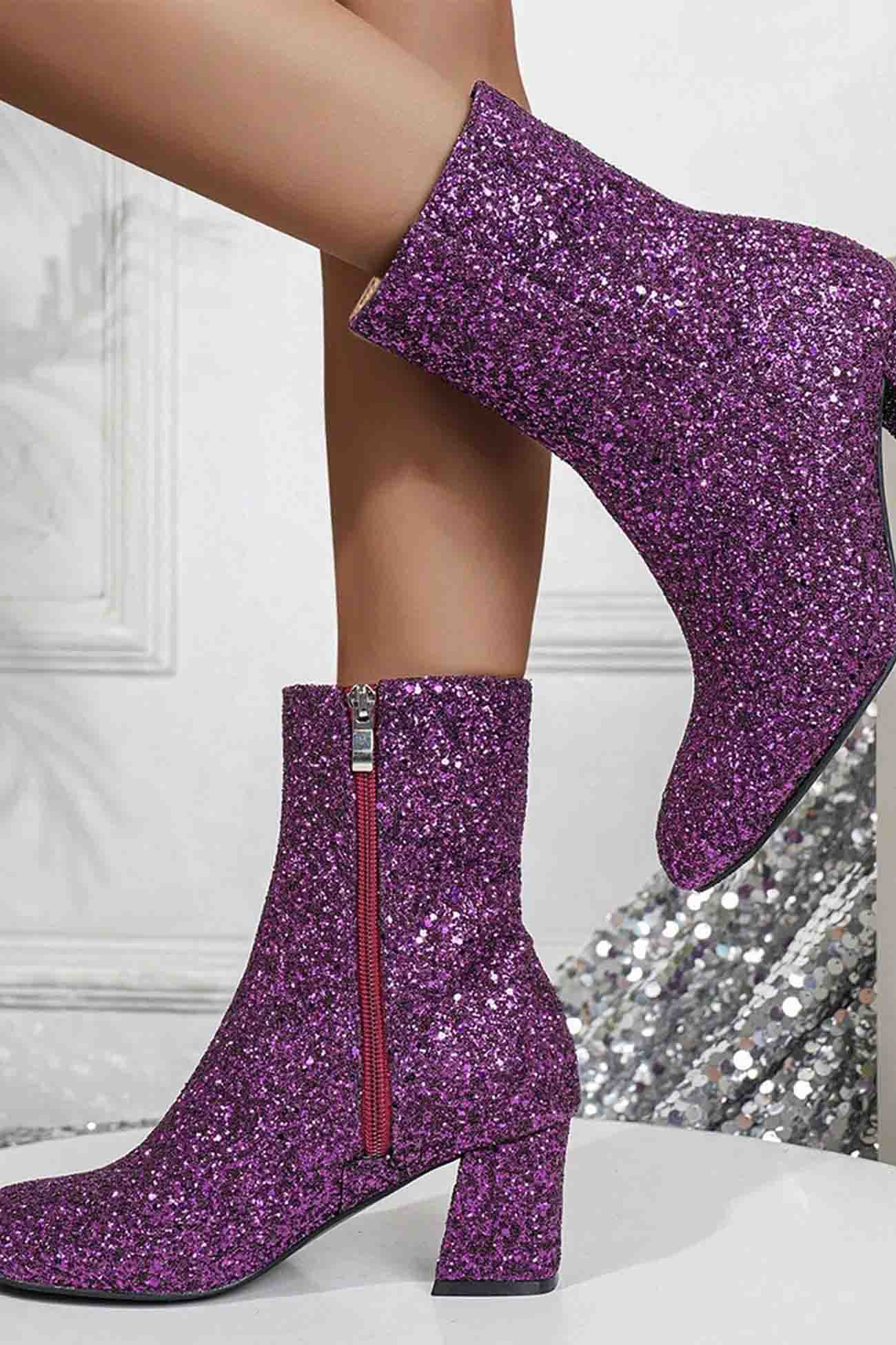New Fashion Spring Outfit Sequined Block Heels Ankle Heels