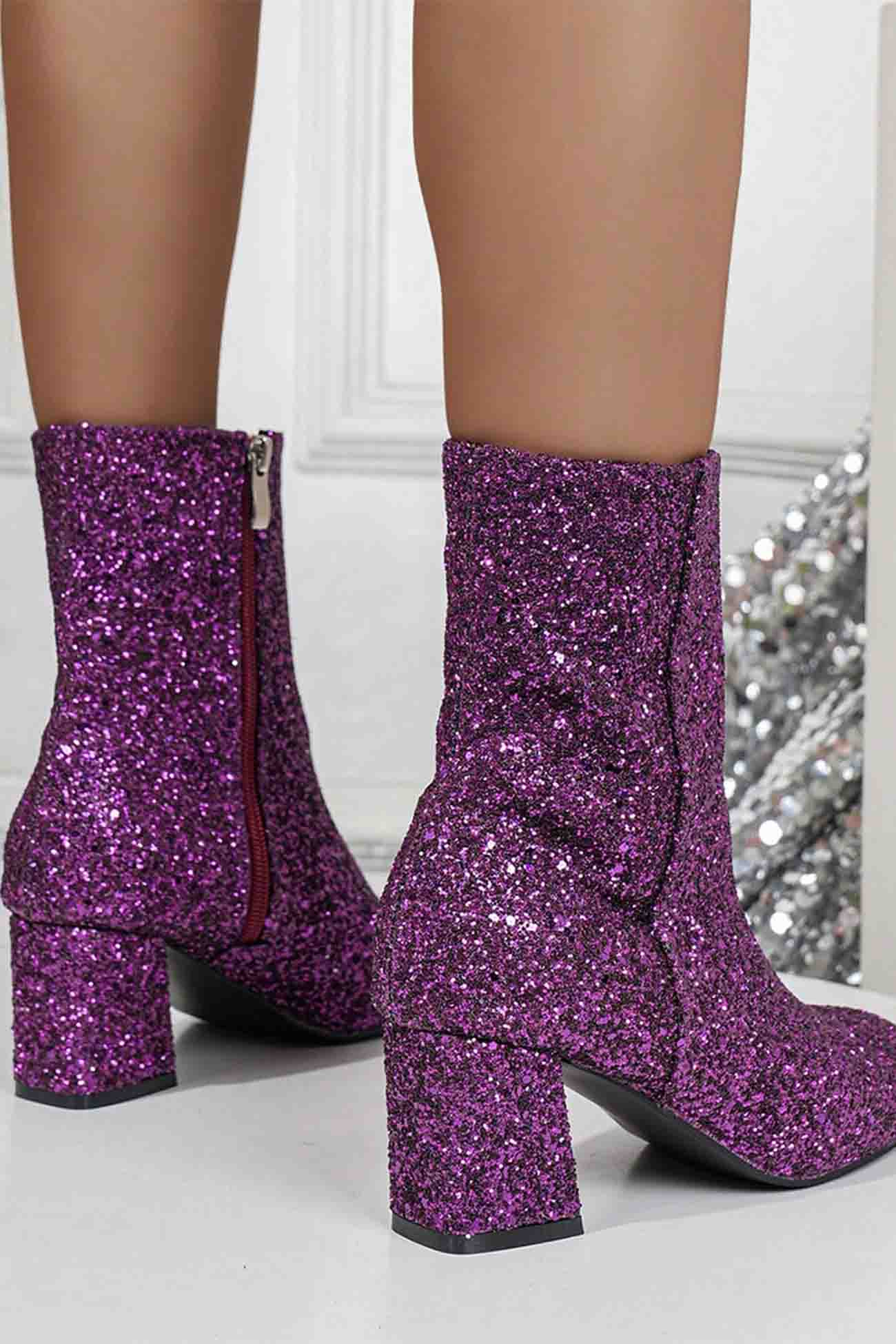 New Fashion Spring Outfit Sequined Block Heels Ankle Heels