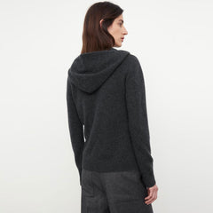 Quiet Luxury Hooded Half Zip Long Sleeve Monochrome Wool Knit Sweater