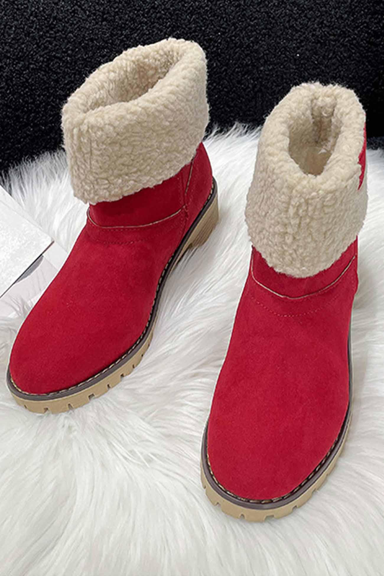 New Fashion Spring Outfit Furry Solid Chunky Ankle Boots