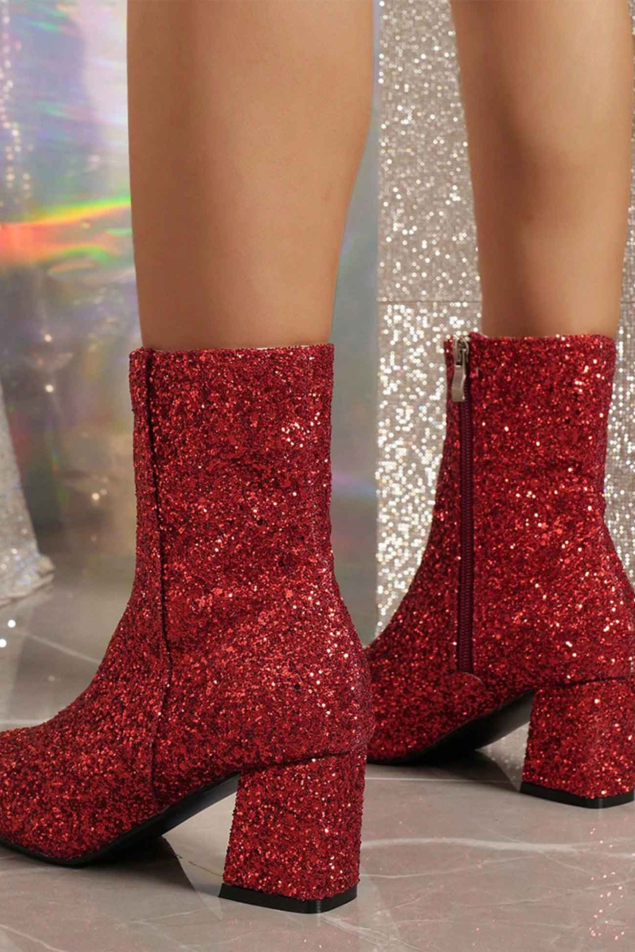 New Fashion Spring Outfit Sequined Block Heels Ankle Heels