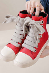 New Fashion Spring Outfit Contrast Leather Lace Up Ankle Boots