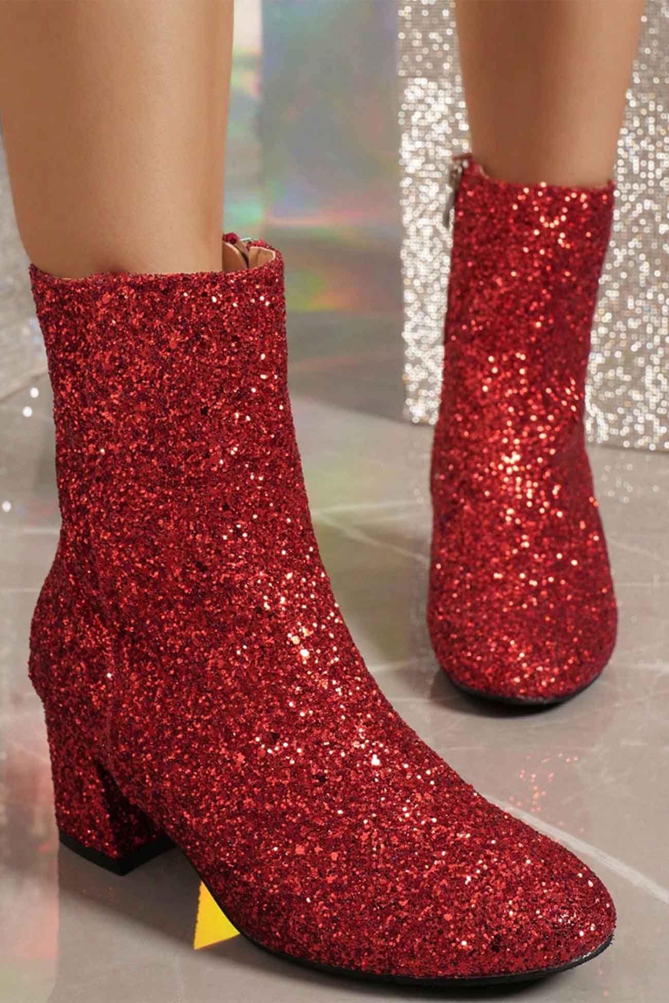New Fashion Spring Outfit Sequined Block Heels Ankle Heels