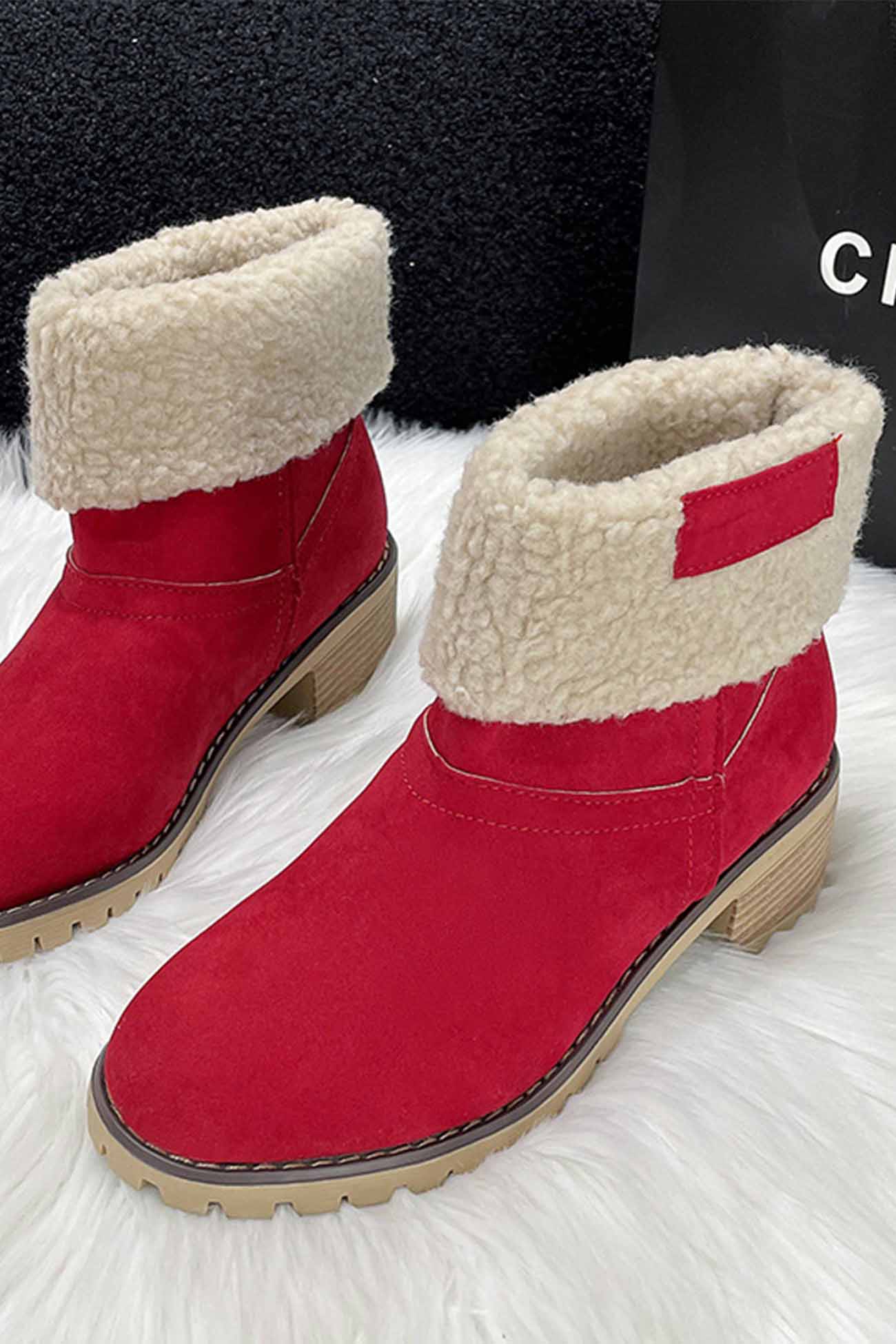 New Fashion Spring Outfit Furry Solid Chunky Ankle Boots