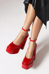 New Fashion Spring Outfit Ankle Strap Platform Chunky Heel Pumps
